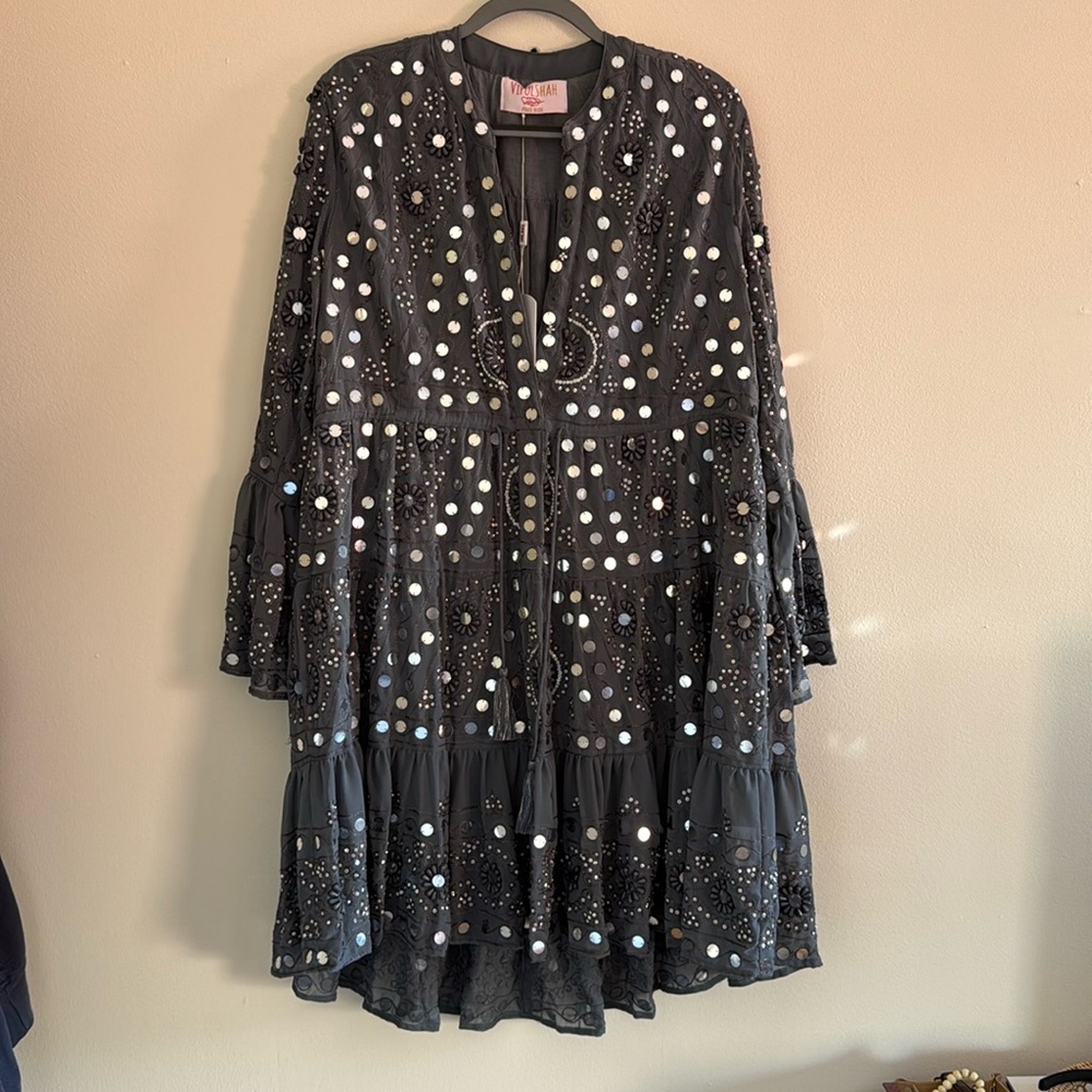Vipul Shah Beaded Short Grey Dress